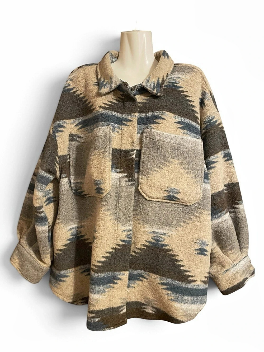 Outdoor Collection International Geometric Shirt Jacket in Brown & Blue XL